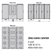 Przyk�adowe wykonanie serwerowni ZPAS Data Center sk�adaj�cej si� z 8 szaf SZB SE 47 U, 800x1000 mm